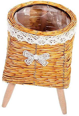 Happyyami Blumentopfständer Aus Naturmaterialien Und Stroh Einfacher Pflanzentopfständer Für Innen Pflanzenhalter Mit Dreibein-Design Für Wohnzimmer Und Balkon