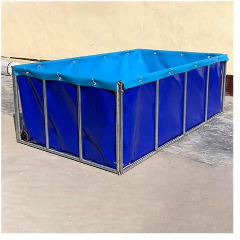 Bassin D'étang À Poissons En Toile Ronde,Conteneur De Stockage D'eau En PVC,Piscine Circulaire Hors Sol,Sac à Eau Souple Résistant à La Sécheresse,pour Prévention Incendie(Size:1.5*1*0.8 M,Color:Bleu)