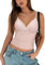 Avidlove Crop Top Donna Sexy Pizzo Scollo a V Canotta Slim Fit Crop Tops Canotta con vestibilità Slim Senza Maniche Top Estivi Rosa XL