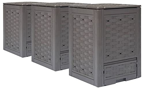Garden Composters 3 pcs Brown 60x60x83 cm 900 L Plastic Rattan