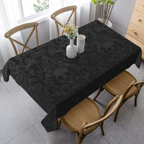 Yyoretp Stilvolle rechteckige Tischdecke mit Gothic-Tapete, Totenkopf-Druck, waschbar, für Hochzeit, Party, Küche, Esszimmer, dekorativ
