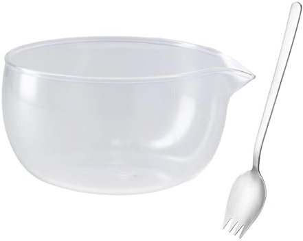CHICHI:OÜ Glasschale 500 ml mit Ausgießer für Matcha - Salatschüssel Glas mit Gabel und Löffel in Einem Matcha Bowl Hause Transparent Servierschalen Set für Dessert Küche Heißes Wasser Eistee-Party