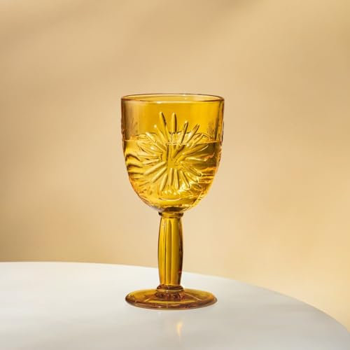 HOMLA POIVRE Verre à pied jaune avec design Aster, 250 ml, lavage à la main, ne passe pas au micro-ondes