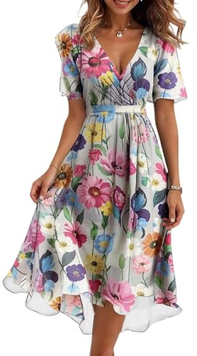 Générique Robe Longue Femme Mariage Été Robe Chiffon Mousseline Courte Manches Courtes Vetement Femme Ete Plage Boheme col en V