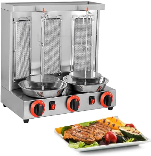 DDZJTPP Vertikaler Kebab-Grill,Gas-Döner-Kebab-Maschine,Aufsatz-Kebab-Kocher,Rotierender Bräter 360° Drehbar,Edelstahl Backmaschine,Vertikaler Gas-Döner,für Restaurant Wohnküche,Silver
