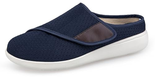 Yeeteepot Hausschuhe Damen Herren Verstellbare Schuhe Klettverschluss Sandalen Leichte Weit Walkingschuhe Slip On Pantoffeln Blau 42 EU