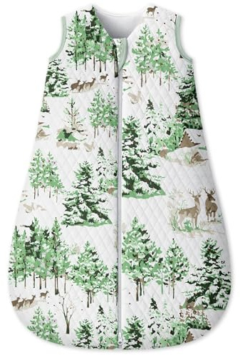 Unnivoll Schlafsack Baby 1,5 Tog Babyschlafsack 6-12 Monate Baumwolle Schlafsack Winter Herbst Warm und Weich 78cm für Neugeborene Jungen Mädchen Grüne Kiefer