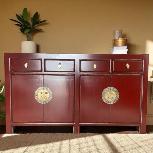 OPIUM OUTLET chinesische Kommode Asia Möbel asiatisches Sideboard orientalischer Schrank Anrichte Büffet Hochzeitsschrank Vintage komplett montiert rot Scarlet-red