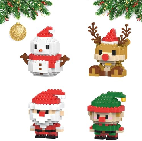 Generisch Christmas Element Building Blocks - Santa Claus Design BuildingBlocks Set, DIY ChristmasL Theme Ornaments, Xmas New Year Birthday Gifts (A 4Pcs)