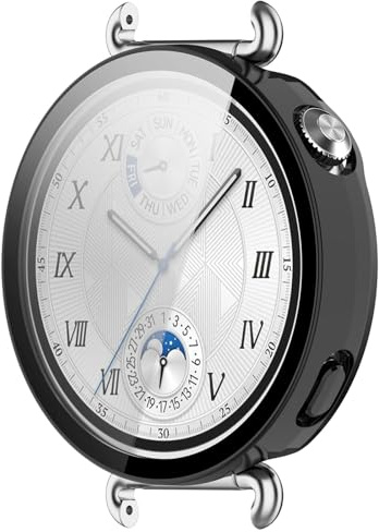 LOKEKE Kompatibel mit Huawei Watch GT 6, vollständige Abdeckung, PC-Schutzhülle, gehärtetes Glas, Displayschutzfolie, kompatibel mit Huawei Watch GT 6, 41 mm (schwarz)