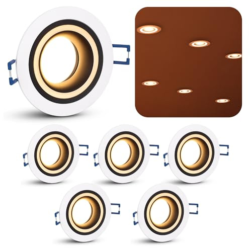 SSC-LUXon MATAPO Einbaustrahler 6x rund weiß GU10 4W warmweiß Innen | Sechs Einbaustrahler weiß mit schwarzem Rand - inkl. GU10 LED warmweiß, für Küche, Flur & Wohnzimmer, modernes Design
