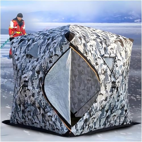 TUPOSTAR Winter Fishing Tent, with Chimney Hole Stove Mouth, Ice Fishing Shelter, 3-Layer Cotton Outdoor Camping Ice Shelter Tent, 2 Doors, Winter Camping Gear,camouflage