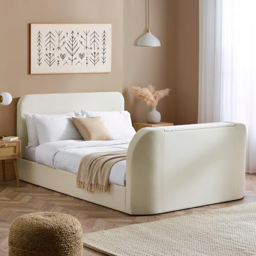 happybeds Shelly Cream Fabric TV Bed, 5ft King, Frame Only, Modern Design | 5ft King, Fabric TV Bed, Frame Only, Cream, Fabric Upholstery, TV Lift Mechanism, Remote Control, 150 x 200 cm, Modern Design