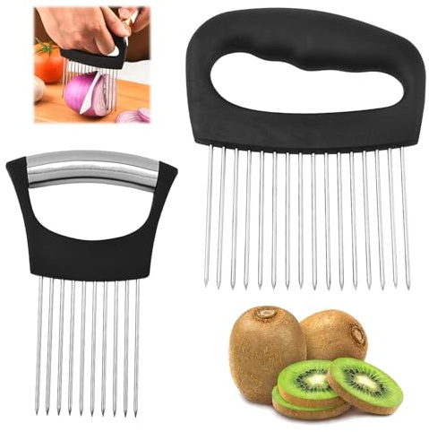 2 Pcs Onion Holder for Slicing Stainless Steel Onion Cchopper 16 Long Needles & 10 Long Needles Vegetable Chopper Cutter Kitchen Appliance Gadget Utensils for Vegetable, Fruit, Potato, Tomatoes, Meat