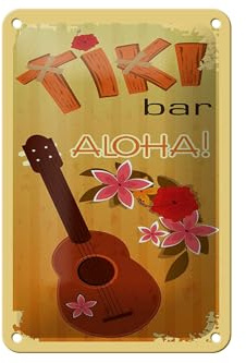 Femer Blechschild Reklame 12x18 cm Tiki Bar Aloha Gitarre Deko Schild