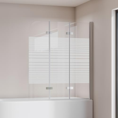 Cozynest Duschwand für Badewanne 120x140cm 3-teilig Badewannenaufsatz | Gestreift Duschtrennwand mit 6mm ESG Sicherheitsglas,platzsparend,Heb-/Senk-Funktion,Rahmenlos