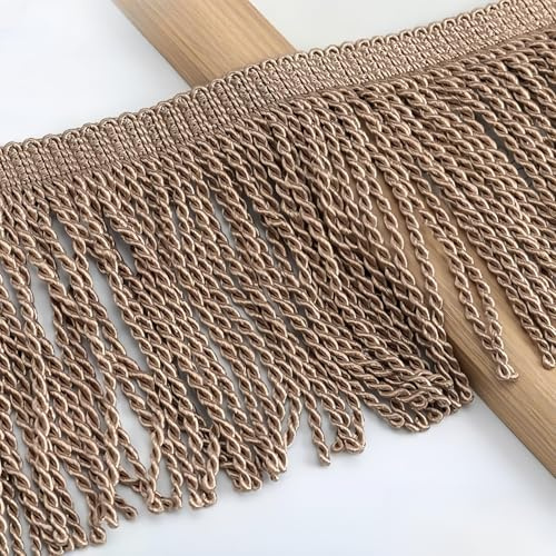 6 Meter x 15 cm Bullion Fransenborte, Polyester Metallisierte Fransen Bullion Fransenband Dekoborte Nähen Schnittfranse Fransenbesatz für Vorhänge Lampenschirme Kleidung (Leichter Kaffee)