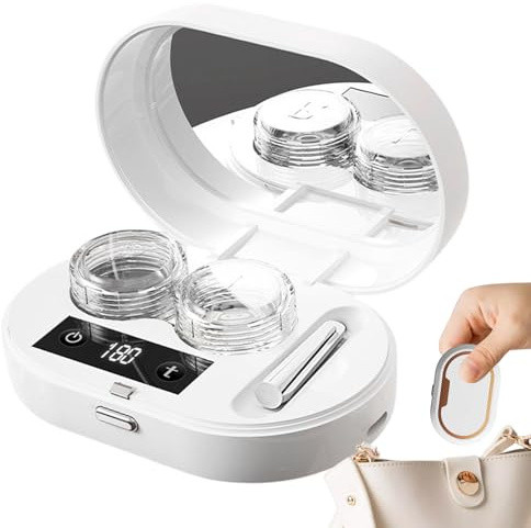 Tuxuseo Electric Contact Lens Cleaner - 3 Modes Fully Automatic Cleaning Machine | with Mirror Fully Automatic Contact Lens Cleaning Box - for Men Women Students for Dorm School