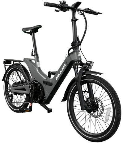 BERLIN BIKE Klapprad E-Bike 20 Zoll faltbar, 250W Motor, 36V 10,5Ah Akku, 7-Gang, bis 50 km Reichweite, Elektrofahrrad 25 km/h (Matt Grau)