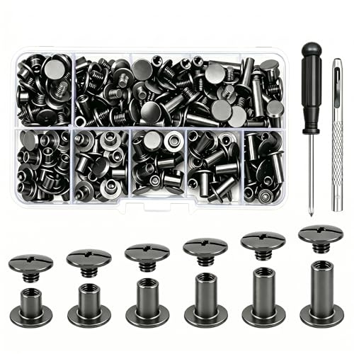 Lot de 110 Vis Chicago, Binding Vis Relieuse M5 x 4/5/6/8/10/12 mm | Vis D'Assemblage avec Vis à Douille pour Ceintures, Portefeuilles, Sacs, Artisanat, Cols, Bagages, Gris