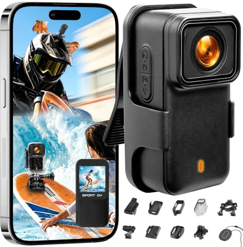 Chujianxi Mini Action Cam 4K, Action Cam WiFi Impermeabile Professionale | Bodycam Magnetica, Telecamera Indossabile, Mini Action Camera per Casco Moto Sci Bici Equitazione MTB Calcio Corsa