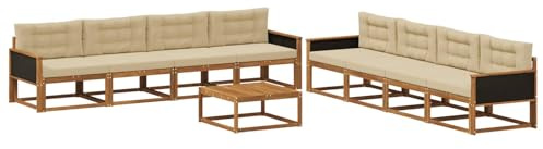 vidaXL Outdoor-Sofagarnitur mit Kissen 9 pcs Natur und Beige, Garten-Sofa Set, modulare Lounge für draussen, wetterfestes Mobiliar, robuster Pool-Bereich