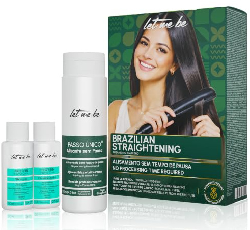 Let Me Be - Kit Alisado Brasileño Orgánico Profesional en Casa Sin Pausa | Keratina para Alisar el Cabello Vegana y Sin Formol | Acción Rápida 20 Minutos | Pelo Liso y Brillante Hasta 12 Semanas