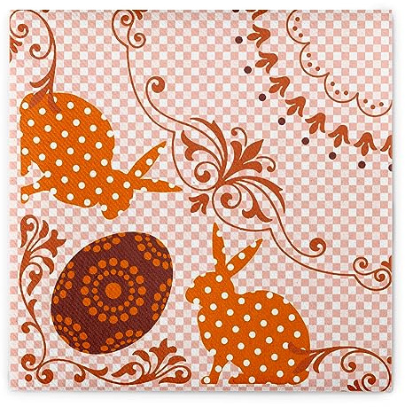 Sovie HOME Serviette RABEA in Orange aus Linclass Airlaid, 40x40cm, 1/4 Falz, 12 Stück, Osterdesign mit Osterhasen, Ostereiern, Ornamenten, Ideal zur Osterzeit