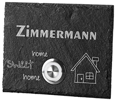 polar-effekt Personalisierte Türklingel aus Schiefer - 100x80 mm Klingelschild mit Gravur - Klingelknopf Weiss - Klingelplatte Geschenk zum Einzug [mit Silikon] Motiv: Home Sweet Home