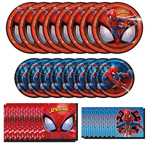 Pacchetto di stoviglie Spiderman con licenza ufficiale da Unique | Tovaglioli e piatti | ideale per compleanni e feste di supereroi.