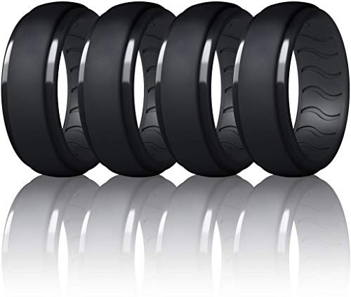 Dookeh Silikonring für Männer, Silikon-Ehering für Männer, Eheringe aus Gummi für Männer (P-All Black, 8)