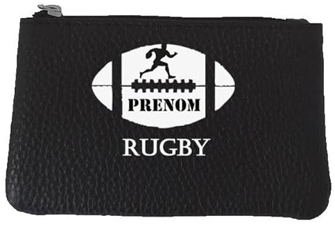 Syl'la Rugby Porte Monnaie et cle en Cuir pour Homme Noir Personnalise avec prenom