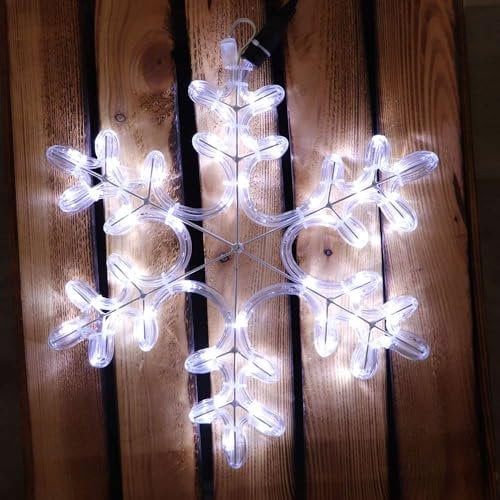 Gartenpirat Neon Lichtschlauchfigur Schneeflocke Ø 35cm beleuchtet 72 LED kaltweiß mit Timer aus Metallgestell Weihnachstdeko Figur blinkend für innen außen