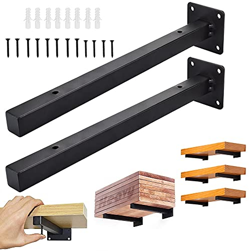 BUZIFU Regalträger, 2 Stück Schwarz Wandkonsole Regalhalter Eisen Regalhalter Schwerlastträger Fachboden-Träger verdeckt Regalhalterung unsichtbar T Regalkonsole für Wandregal Warehalter (30cm)