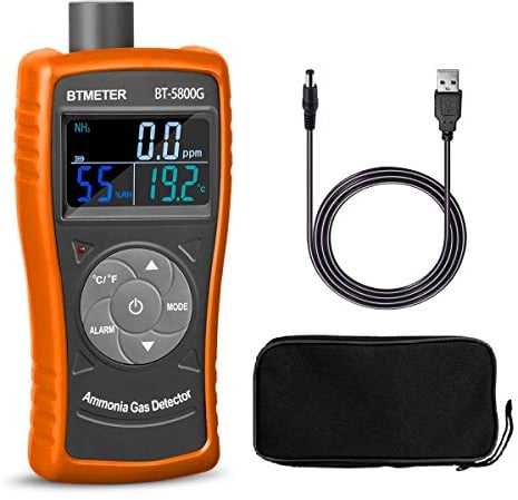 BTMETER BT-5800G - Detector de gas amoniaco recargable con sensor Nh3, rango 0-100 PPM con prueba de humedad de temperatura
