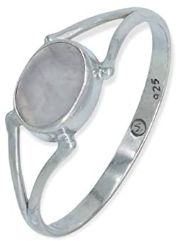 mantraroma Damen Ring Silber mit Stein Rosenquarz Edelstein rosa schlicht modern