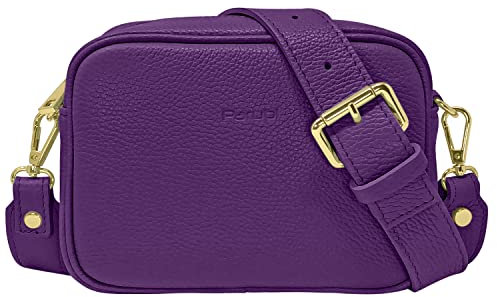 Parubi, Borsa Donna a Tracolla, In Vera Pelle Grana Dollaro, Made in Italy, Modello Ginevra, Borsetta Piccola Pochette Clutch Da Donna Ragazza Elegante, Viola