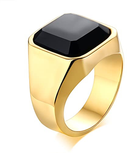 Flongo Herren Ring, Männer Bandring Siegelring Daumenring Gold Ton Hochzeit Verlobung Engagement Bequemlichkeit Passen Herren-Accessoires Größe 67