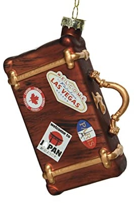 Kaemingk Christbaumschmuck Glas 12cm Reisekoffer Weihnachtskugeln Reisen mundgeblasen braun