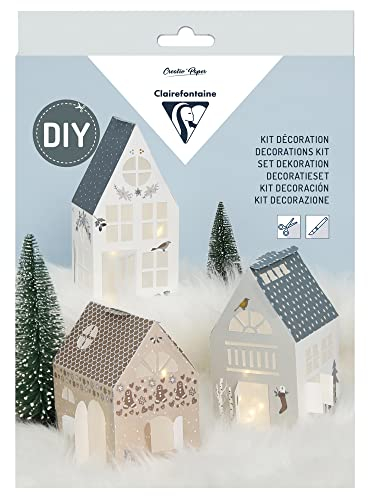 Clairefontaine 97711C - Kreativset Dekoration Häuser und Lichtketten, 20,5x2,5x30 cm, 1 Set