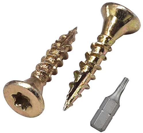 Lot de 100 vis à bois en acier zingué 3,0 x 16 mm, tête fraisée, vis à panneaux d'aggloméré jaune