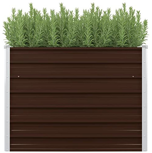 WIFESE Hochbeet Braun 100x100x77 cm Verzinkter Stahl Hochbeet Metall Hochbeete für Garten Pflanzenbett Kräuterbett Blumenkiste Dekorieren Eingang Balkon Terrasse Garten Quadratischen Form