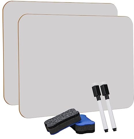 Hisredsun 2 Stück Small Dry Erase White Board, 21 x 29.7 cm Doppelseitiges Mini Whiteboard mit 2 Stiften und 2 Radiergummis, Langlebige tragbare Whiteboards für Klassenzimmer, Zuhause und Büro