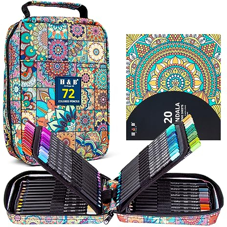 H & B Schwarze Ausgabe Buntstifte mit Malbuch für Erwachsene,72 Buntstifte Set,Malstifte für Erwachsene