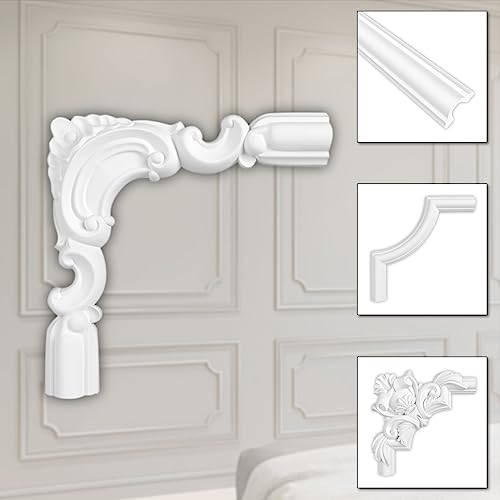 HEXIM Stuckverzierung aus HDPS/PU weiß - Stuckrahmen Wanddeko Bilderrahmen - HCR Wandleisten (2 Stück HCR518-3) Stuckdecke Bilderrahmen Kassetierung Barocke