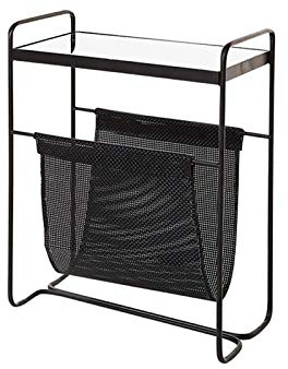 Table D'Appoint De Rangement, Table Basse Légère En Fer Forgé Table Basse En Verre Trempé Noir Étagère De Cuisine Avec Poignée, Sac De Rangement Porte-revues Pour Salon/Étude/Salon R,Black,46 * 25