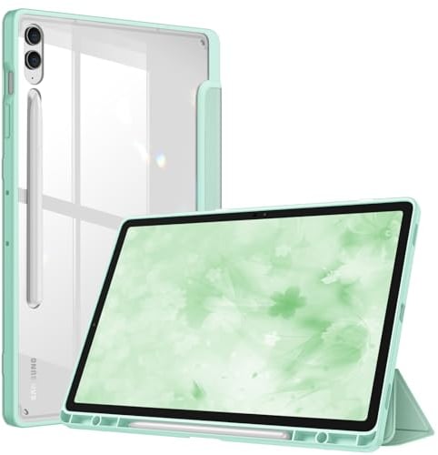FINTIE Custodia per Samsung Galaxy Tab S10+ Plus/S9 FE+ Plus/S9+ Plus 12.4 Pollici 2023 con S Pen Holder, Leggero Trasparente Cover Posteriore con Bordo Antiurto, Auto Sveglia/Sonno, Verde Chiaro