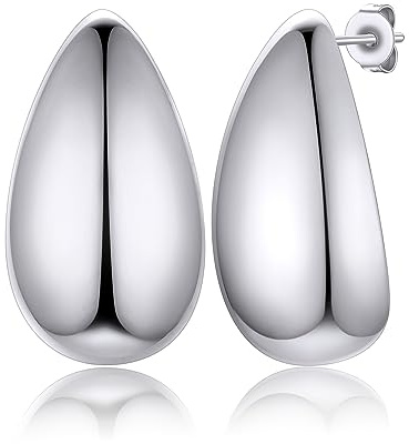 GoldChic Chunky Dupes Ohrringe Silber Damen 26mm Edelstahl Tropfen Ohrstecker Creolen Glänzend Ohrschmuck