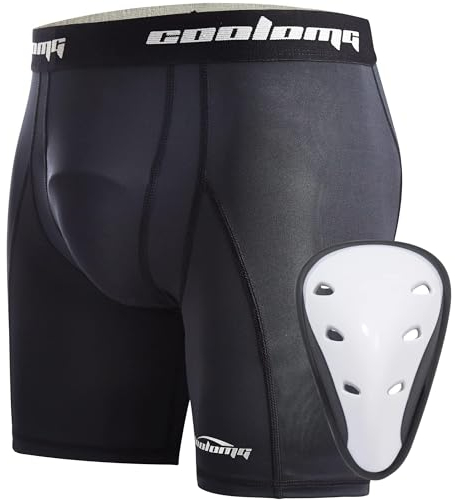 COOLOMG Tiefschutz Kinder Boxershorts Sport Funktionsunterwäsche Suspensorium mit Cup Jungen Kompressionsshorts Neu Schwarz XS