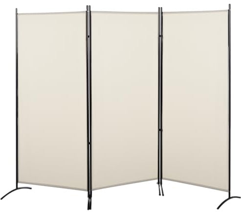 HOMCOM Biombo de 3 Paneles Separador de Ambientes 253x50x182 cm Beige | Divisor de Habitación Plegable, 6 Pies de Metal, Pantalla de Privacidad, para Oficina Dormitorio